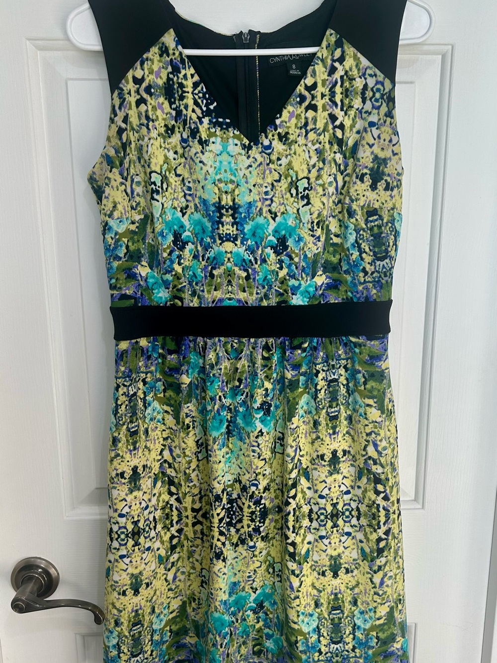 Cynthia Rowley Teal, Green & Black Printed Knee Length Dress